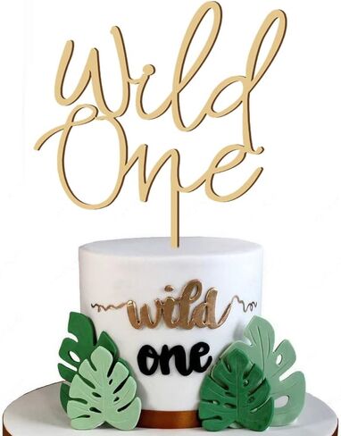 غلاف كعكة Wild One - لوازم تزيين الكيك الخشبية لعيد الميلاد الأول لحفلة عيد الميلاد الأول/ الكشف عن جنس الطفل / دعامات كشك الصور (لون الخشب) in Kuwait