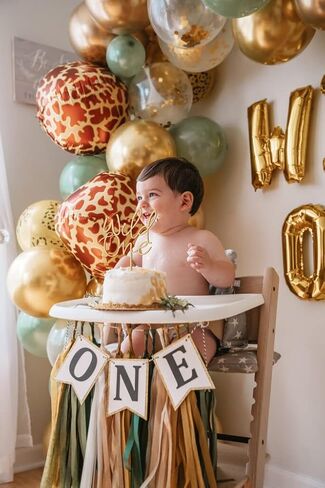 غلاف كعكة Wild One - لوازم تزيين الكيك الخشبية لعيد الميلاد الأول لحفلة عيد الميلاد الأول/ الكشف عن جنس الطفل / دعامات كشك الصور (لون الخشب) in Kuwait