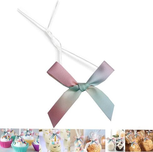 50 PCS 3 Inch Pastel Satin Twist Tie Bows, Ribbon Bows with Twist Ties, Twist Bows Pre Tied Bows with Wire for Treat Bags, Gift Bags, Popcorn Bags, Cookie Bags, Party Favors (Dark Rainbow) in Saudi Arabia