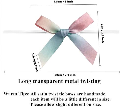 50 PCS 3 Inch Pastel Satin Twist Tie Bows, Ribbon Bows with Twist Ties, Twist Bows Pre Tied Bows with Wire for Treat Bags, Gift Bags, Popcorn Bags, Cookie Bags, Party Favors (Dark Rainbow) in Saudi Arabia