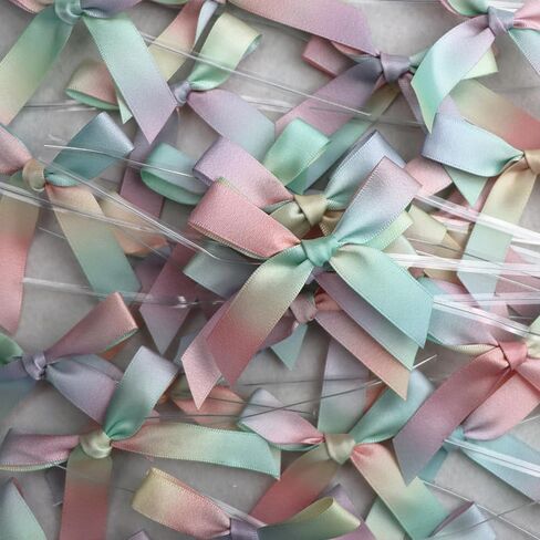 50 PCS 3 Inch Pastel Satin Twist Tie Bows, Ribbon Bows with Twist Ties, Twist Bows Pre Tied Bows with Wire for Treat Bags, Gift Bags, Popcorn Bags, Cookie Bags, Party Favors (Dark Rainbow) in Saudi Arabia