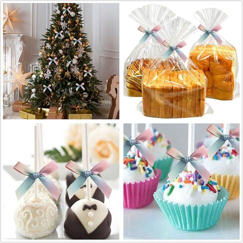 50 PCS 3 Inch Pastel Satin Twist Tie Bows, Ribbon Bows with Twist Ties, Twist Bows Pre Tied Bows with Wire for Treat Bags, Gift Bags, Popcorn Bags, Cookie Bags, Party Favors (Dark Rainbow) in Saudi Arabia