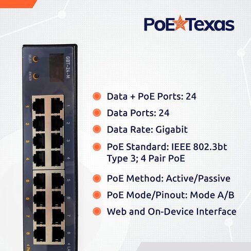 PoE Texas - 24 Port 802.3bt Managed PoE Injector - Network Power over Ethernet Gigabit Injector PoE Adapter with App & Web Control - 80 Watts Per Port for Smart Lighting, PTZ & NDI Cameras and More in Saudi Arabia