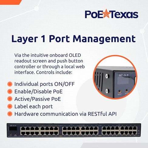 PoE Texas - 24 Port 802.3bt Managed PoE Injector - Network Power over Ethernet Gigabit Injector PoE Adapter with App & Web Control - 80 Watts Per Port for Smart Lighting, PTZ & NDI Cameras and More in Saudi Arabia