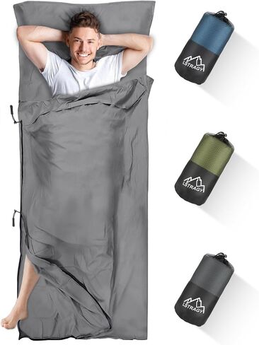 Sleeping Bag Liner, Updated Adult Sleep Sack & Travel Sheets with Foot Zipper, Lightweight and Portable Camping Sleeping Bag Liners - Ideal for Backpacking, Hostels and Camping in Saudi Arabia