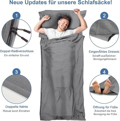 Sleeping Bag Liner, Updated Adult Sleep Sack & Travel Sheets with Foot Zipper, Lightweight and Portable Camping Sleeping Bag Liners - Ideal for Backpacking, Hostels and Camping in Saudi Arabia