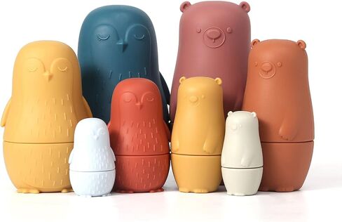 Nesting Dolls Toys Set, Silicone Matryoshka Nesting Cups for EasterToys, Montessori Educational Toy for Kids,Toddlers’ Birthday Classic Gift and Shower Gifts (Penguins & Bears) 8 PCS in Saudi Arabia
