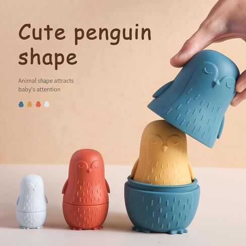 Nesting Dolls Toys Set, Silicone Matryoshka Nesting Cups for EasterToys, Montessori Educational Toy for Kids,Toddlers’ Birthday Classic Gift and Shower Gifts (Penguins & Bears) 8 PCS in Saudi Arabia