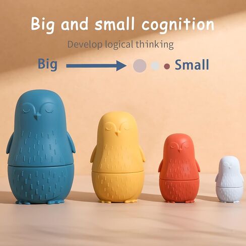 Nesting Dolls Toys Set, Silicone Matryoshka Nesting Cups for EasterToys, Montessori Educational Toy for Kids,Toddlers’ Birthday Classic Gift and Shower Gifts (Penguins & Bears) 8 PCS in Saudi Arabia