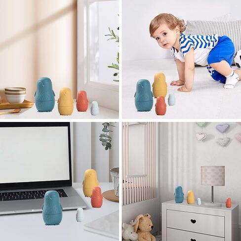 Nesting Dolls Toys Set, Silicone Matryoshka Nesting Cups for EasterToys, Montessori Educational Toy for Kids,Toddlers’ Birthday Classic Gift and Shower Gifts (Penguins & Bears) 8 PCS in Saudi Arabia