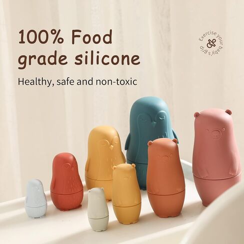 Nesting Dolls Toys Set, Silicone Matryoshka Nesting Cups for EasterToys, Montessori Educational Toy for Kids,Toddlers’ Birthday Classic Gift and Shower Gifts (Penguins & Bears) 8 PCS in Saudi Arabia