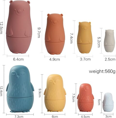 Nesting Dolls Toys Set, Silicone Matryoshka Nesting Cups for EasterToys, Montessori Educational Toy for Kids,Toddlers’ Birthday Classic Gift and Shower Gifts (Penguins & Bears) 8 PCS in Saudi Arabia
