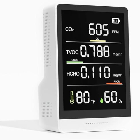 جهاز مراقبة جودة الهواء الداخلي 5 في 1، جهاز مراقبة احترافي لثاني أكسيد الكربون | درجة الحرارة | كاشف الفورمالديهايد | الرطوبة TVOC | جهاز اختبار جودة الهواء مع منبه للغرف والأقبية وخيم النمو، جهاز اختبار جودة الهواء، أبيض in Kuwait