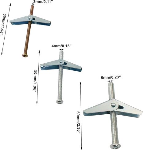 مجموعة 24 قطعة من مسامير التبديل وصواميل الجناح مثبتات جدارية شديدة التحمل لتعليق الأشياء الثقيلة على الحوائط الجافة، 3 مقاسات مرساة على شكل فراشة (1/8 بوصة، 3/16 بوصة، 1/4 بوصة) in Kuwait