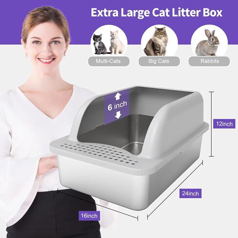 Stainless Steel Cat Litter Box, 17.7" x 13.8" x 8" Extra Large Stainless Steel Litter Box, XL Litter Boxes for Big Cats, Metal Litter Box with High Sides Odor Control Easy Clean in Saudi Arabia