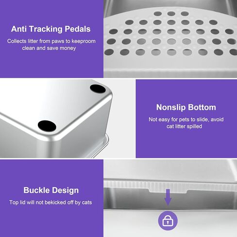 Stainless Steel Cat Litter Box, 17.7" x 13.8" x 8" Extra Large Stainless Steel Litter Box, XL Litter Boxes for Big Cats, Metal Litter Box with High Sides Odor Control Easy Clean in Saudi Arabia