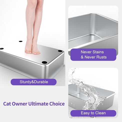 Stainless Steel Cat Litter Box, 17.7" x 13.8" x 8" Extra Large Stainless Steel Litter Box, XL Litter Boxes for Big Cats, Metal Litter Box with High Sides Odor Control Easy Clean in Saudi Arabia