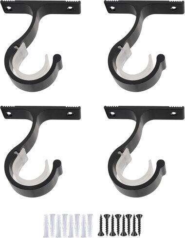 حامل قضيب ستارة فردي من AddGrace، حامل قضيب ستارة واحد، أسود، 4 عبوات من حوامل قضبان الستائر شديدة التحمل مع براغي خطافات قضيب ستارة عتيقة لقضيب الستائر مقاس 1 بوصة in Kuwait