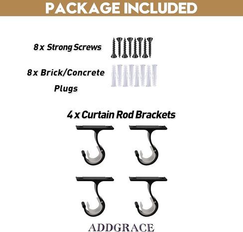 حامل قضيب ستارة فردي من AddGrace، حامل قضيب ستارة واحد، أسود، 4 عبوات من حوامل قضبان الستائر شديدة التحمل مع براغي خطافات قضيب ستارة عتيقة لقضيب الستائر مقاس 1 بوصة in Kuwait