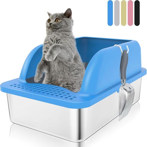 Stainless Steel Cat Litter Box, 17.7" x 13.8" x 8" Extra Large Stainless Steel Litter Box, XL Litter Boxes for Big Cats, Metal Litter Box with High Sides Odor Control Easy Clean in Saudi Arabia
