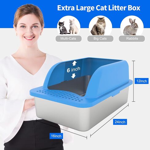 Stainless Steel Cat Litter Box, 17.7" x 13.8" x 8" Extra Large Stainless Steel Litter Box, XL Litter Boxes for Big Cats, Metal Litter Box with High Sides Odor Control Easy Clean in Saudi Arabia
