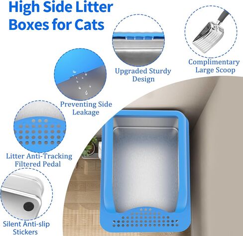 Stainless Steel Cat Litter Box, 17.7" x 13.8" x 8" Extra Large Stainless Steel Litter Box, XL Litter Boxes for Big Cats, Metal Litter Box with High Sides Odor Control Easy Clean in Saudi Arabia