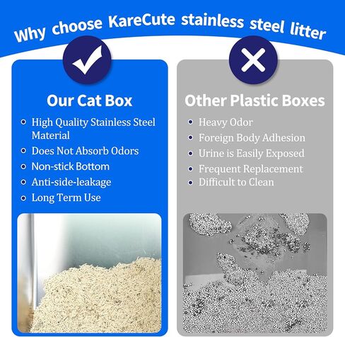 Stainless Steel Cat Litter Box, 17.7" x 13.8" x 8" Extra Large Stainless Steel Litter Box, XL Litter Boxes for Big Cats, Metal Litter Box with High Sides Odor Control Easy Clean in Saudi Arabia