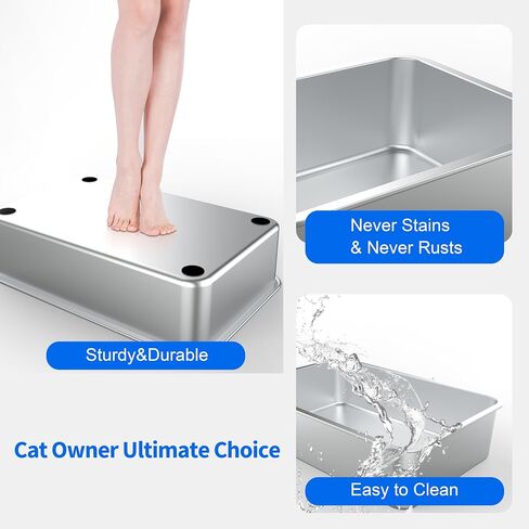 Stainless Steel Cat Litter Box, 17.7" x 13.8" x 8" Extra Large Stainless Steel Litter Box, XL Litter Boxes for Big Cats, Metal Litter Box with High Sides Odor Control Easy Clean in Saudi Arabia