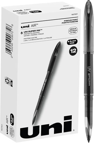 uniball Air Porous Roller Ball Pen, Stick, Medium 0.7 Mm, Blue Ink, Black Barrel, Dozen in Saudi Arabia