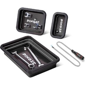 صواني تنظيم الأجزاء المغناطيسية القابلة للطي وأداة التقاط مغناطيسية مرنة مقاس 12 بوصة، 3 صواني أدوات مغناطيسية مختلفة الحجم ومكنسة التقاط للبراغي والمسامير والصواميل والغسالات والدبابيس والأجزاء المعدنية الأخرى in Kuwait