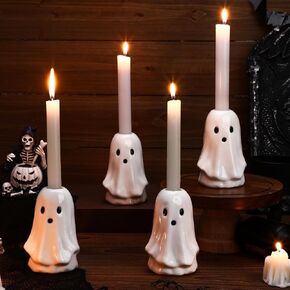 Mumufy 4pcs Ceramic Halloween Ghost Candlestick Holdlers Conto Cartoon Ghost Candle Holdle Decor in Kuwait
