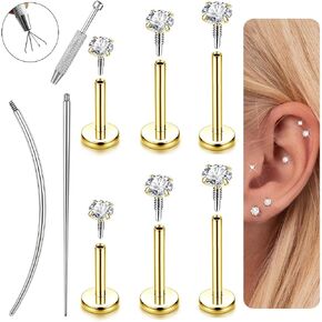 أقراط مسطحة في الظهر - 14 كيلو بيل مطلي بالذهب مسمار 18G 16G ثقب المجوهرات ل tragus helix الغضروف hypoallergenic الفولاذ الفولاذ أنف الذهب in Kuwait