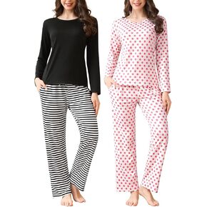 Star Vibe 2 Pack Women's Pajama Set Long Sleeve Top and Pants Pjs Set Soft Sleepwear Loungewear with Pockets S-XXL in Kuwait