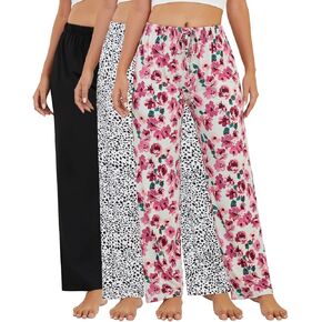FEMDOUCE 3 Pack Pajama Pants with Mobicets Comfy Pajamas Forms for Women Remortring Lounge Soft PJ Pants in Kuwait