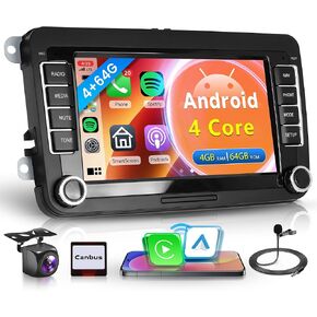 4G+64G Car Radio Stereo for VW Passat Jetta Tiguan Golf MK5 MK6 T5 EOS Polo, Android Rimoody 7'' Wireless Carplay Android Auto Mirror Link GPS 4G-WiFi BT 5.0 FM/AM/RDS DSP Camera in Kuwait