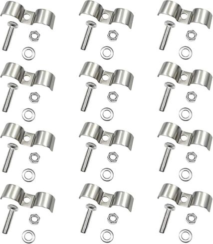 12PCS Stainless Steel Double Line Clamp, 3/8" Brake Fuel Lines Clips with Mounting Screws, Heavy Duty Single Hole M-Type Pipe Strap Double Line Clamps for Tubes Fuel Lines in Saudi Arabia