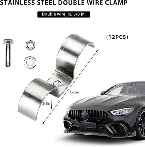 12PCS Stainless Steel Double Line Clamp, 3/8" Brake Fuel Lines Clips with Mounting Screws, Heavy Duty Single Hole M-Type Pipe Strap Double Line Clamps for Tubes Fuel Lines in Saudi Arabia
