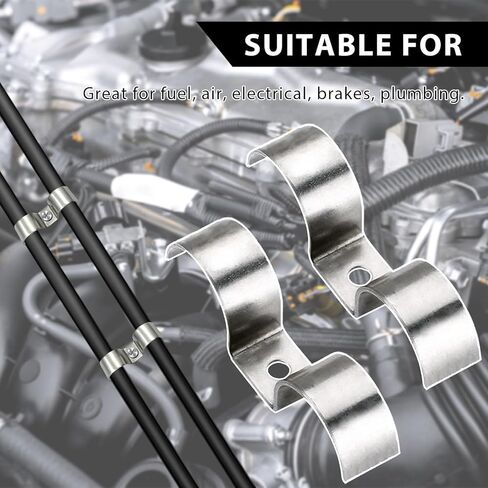 12PCS Stainless Steel Double Line Clamp, 3/8" Brake Fuel Lines Clips with Mounting Screws, Heavy Duty Single Hole M-Type Pipe Strap Double Line Clamps for Tubes Fuel Lines in Saudi Arabia