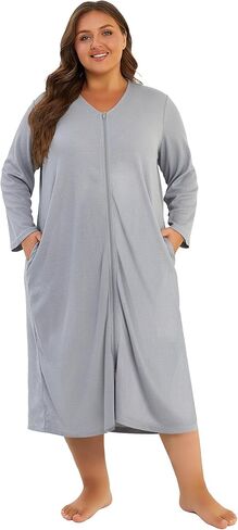 Hellomamma Womens Zipper Waffle Rets: بالإضافة إلى حجم طويل الأكمام رداء رداء خفيفة الوزن حمام صالة لوجود الأمومة بعد الولادة in Kuwait