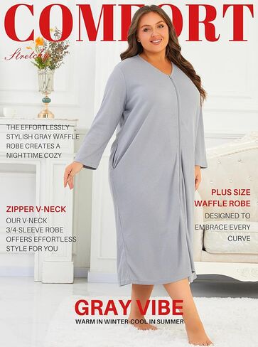 Hellomamma Womens Zipper Waffle Rets: بالإضافة إلى حجم طويل الأكمام رداء رداء خفيفة الوزن حمام صالة لوجود الأمومة بعد الولادة in Kuwait