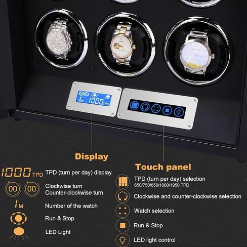 Watch Winder for 6/9/12 Slots Automatic Watches,Ultra-Quiet Japanese Motors, Built-in LED Illumination and LCD Touchscreen Control in Saudi Arabia
