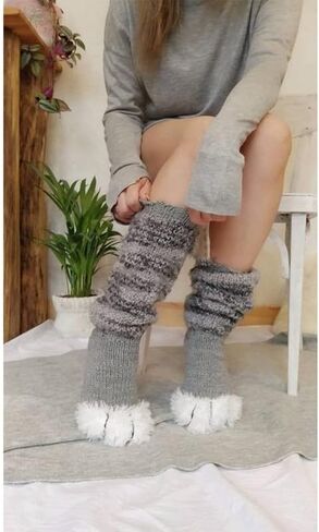 FEORJGP Womens Kawaii Cat Paw Knee High Socks Fuzzy Cute Fleece Warm Boot Socks Crochet Knit Leg Warmers Boot Socks Stockings in Kuwait