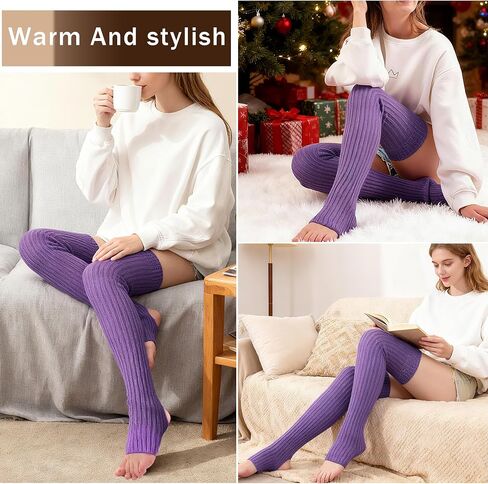 VIBILIA 31.5 Inch Leg Warmers Thigh High Socks Non-Slip Over Knee Footless Extra Long Warm Winter Socks for Women Dance Yoga in Kuwait