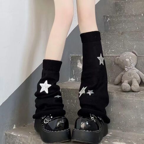 تدفئة ساق النساء النجمة مخطط نمط النجوم المحبوك y2k punk اليابانية kawaii الشارع الشارع هاراجوكو ركبة الجوارب الساق العالية in Kuwait