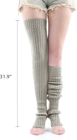 VIBILIA 31.5 Inch Leg Warmers Thigh High Socks Non-Slip Over Knee Footless Extra Long Warm Winter Socks for Women Dance Yoga in Kuwait