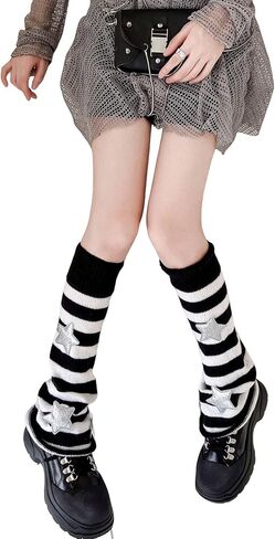 تدفئة ساق النساء النجمة مخطط نمط النجوم المحبوك y2k punk اليابانية kawaii الشارع الشارع هاراجوكو ركبة الجوارب الساق العالية in Kuwait