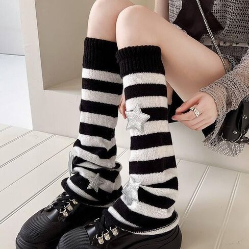 تدفئة ساق النساء النجمة مخطط نمط النجوم المحبوك y2k punk اليابانية kawaii الشارع الشارع هاراجوكو ركبة الجوارب الساق العالية in Kuwait