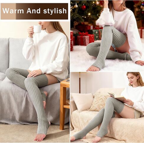 VIBILIA 31.5 Inch Leg Warmers Thigh High Socks Non-Slip Over Knee Footless Extra Long Warm Winter Socks for Women Dance Yoga in Kuwait