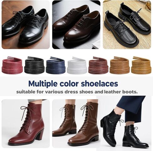 2 Pairs Dress Shoe Laces for Men & Women | Shoe Strings for Formal Oxford & Boots - 3/32Inch Thin Waxed Round Laces in Saudi Arabia