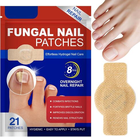 Nail Patches for Toenails, 21pcs/Bag Toenail 8-Hour Overnight Fast Hydrogel Nail Care, Nighttime Nail Repair for Damaged, Discolored Nails, Safe for Sensitive Skin, Easy to Apply (21 PCS) in Kuwait